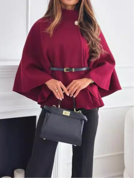 Women's Solid Belted Wool-Look Cape Coat