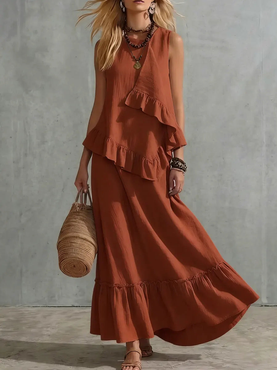 Women's Solid-Color Asymmetrical Sleeveless Maxi Dress