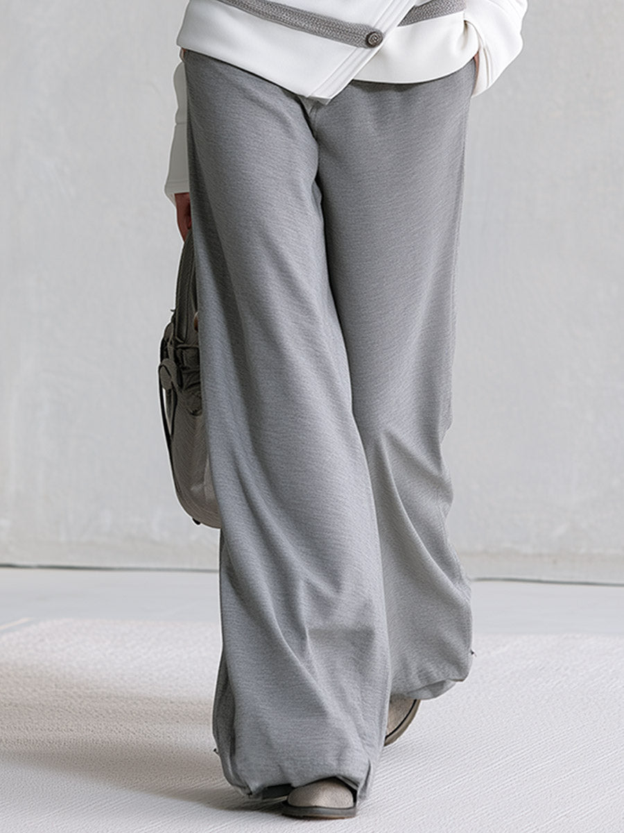 White Asymmetric Collar Cotton Top Wide Leg Pants Two Piece