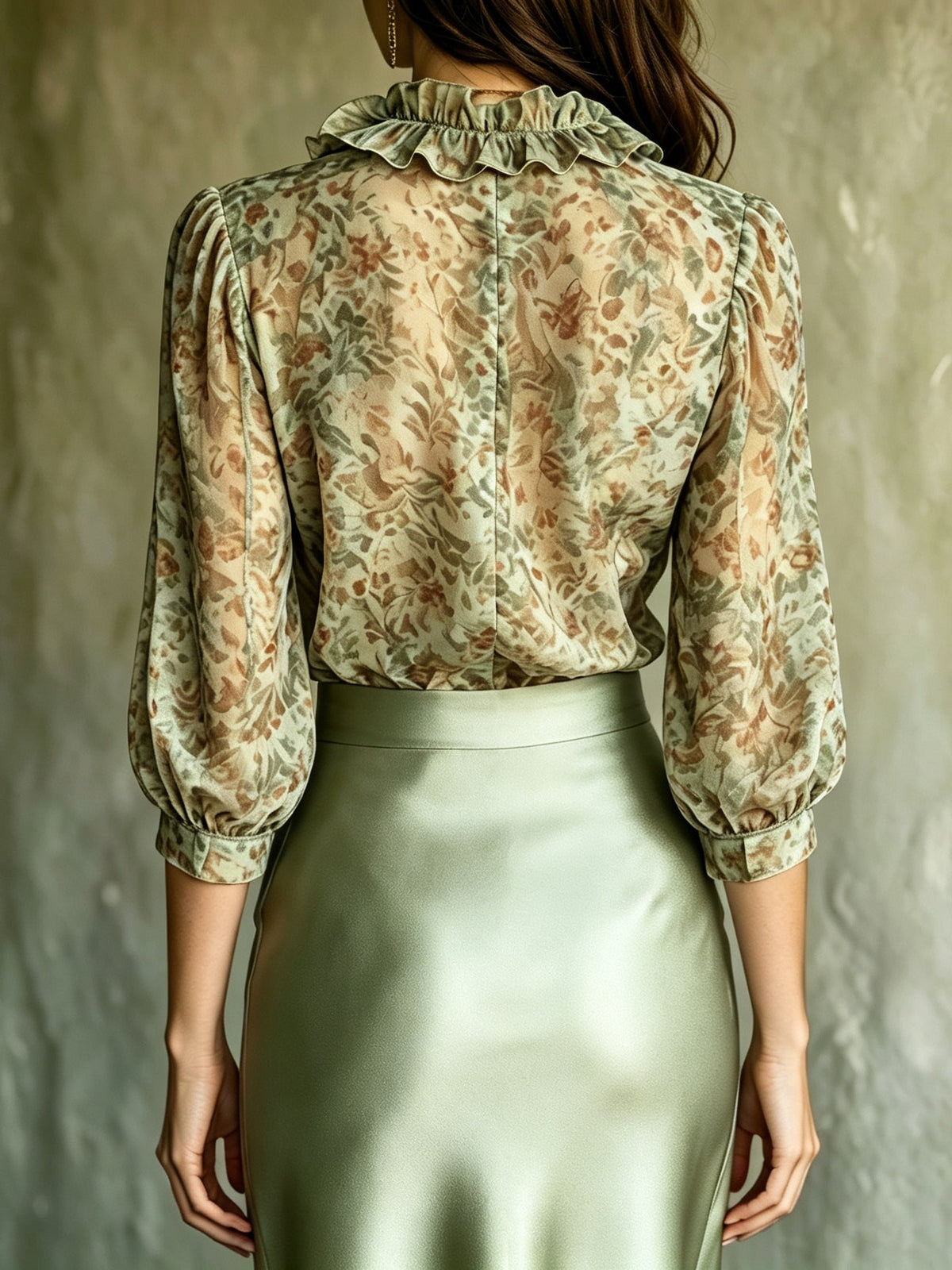 Elegant Floral Ruffle Blouse & Satin Mini Skirt Set