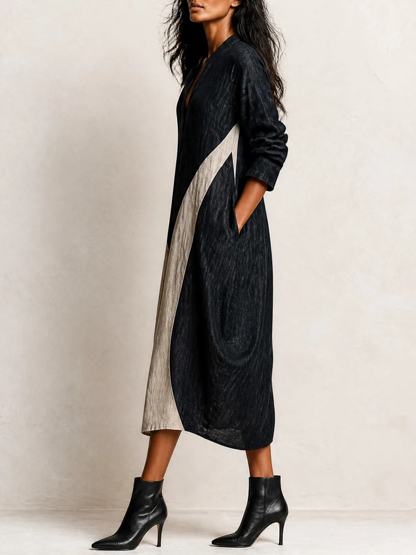 Black Loose Casual Shirt Midi Dress