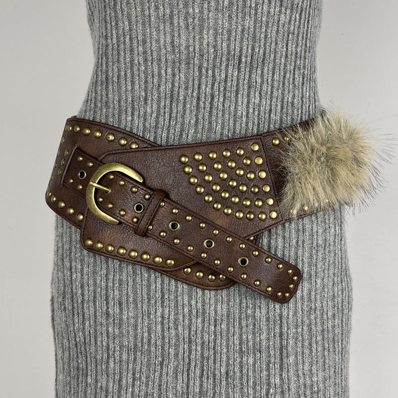 Women's Fur Belt Retro Versatile Faux Leather Belt