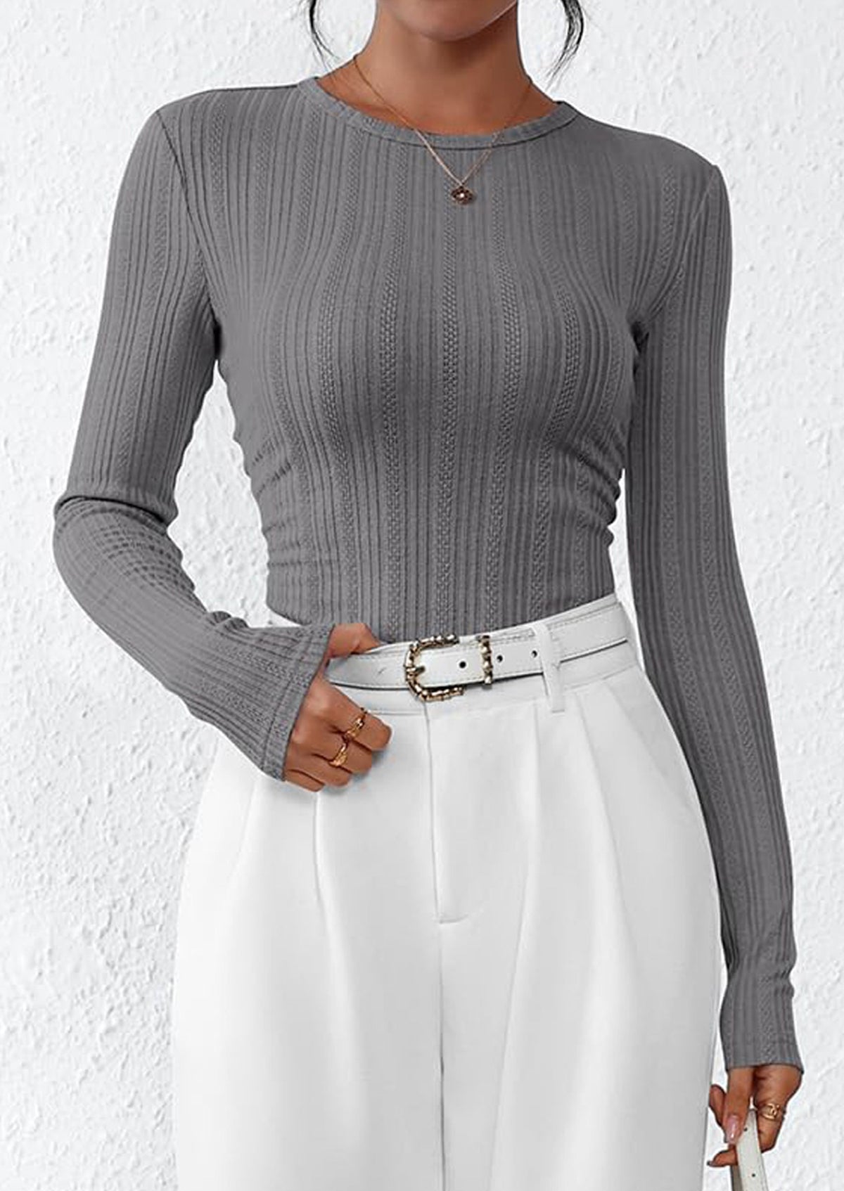Women's Crew Neck Long Sleeve Knit Top – Slim Fit Going-Out Pullover
