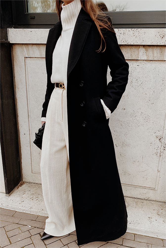 Wool-Blend Look Solid Long Sleeve Maxi Coat