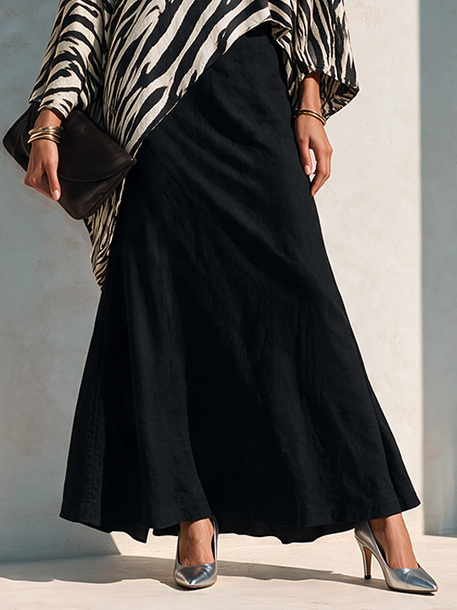 Black Zebra Asymmetrical Top And Black Drape Skirt Two‑Piece Set