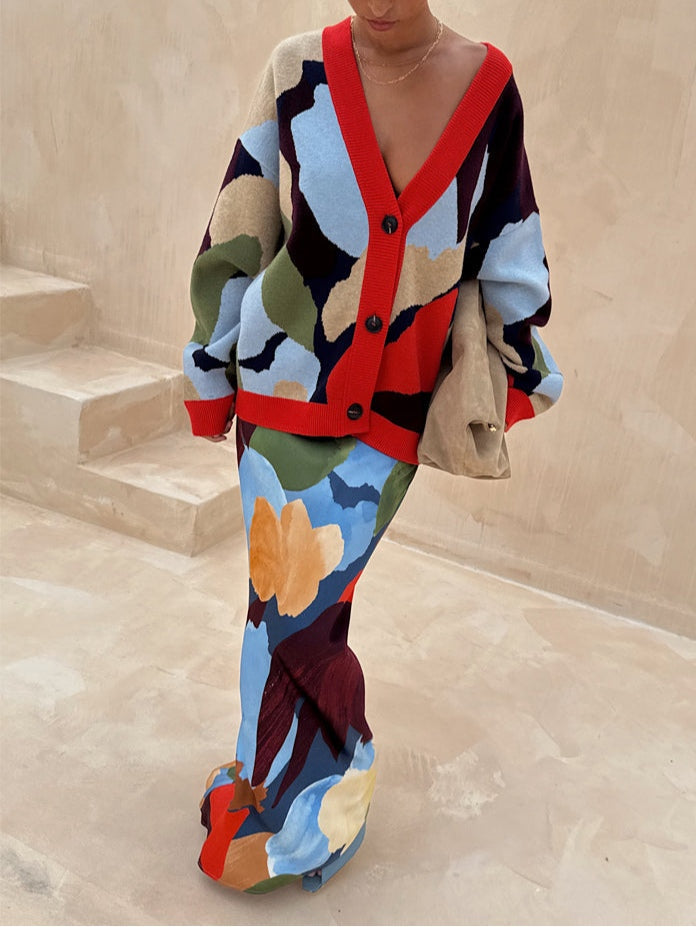 Abstract Geometric Pattern Knitted Jacket – 10