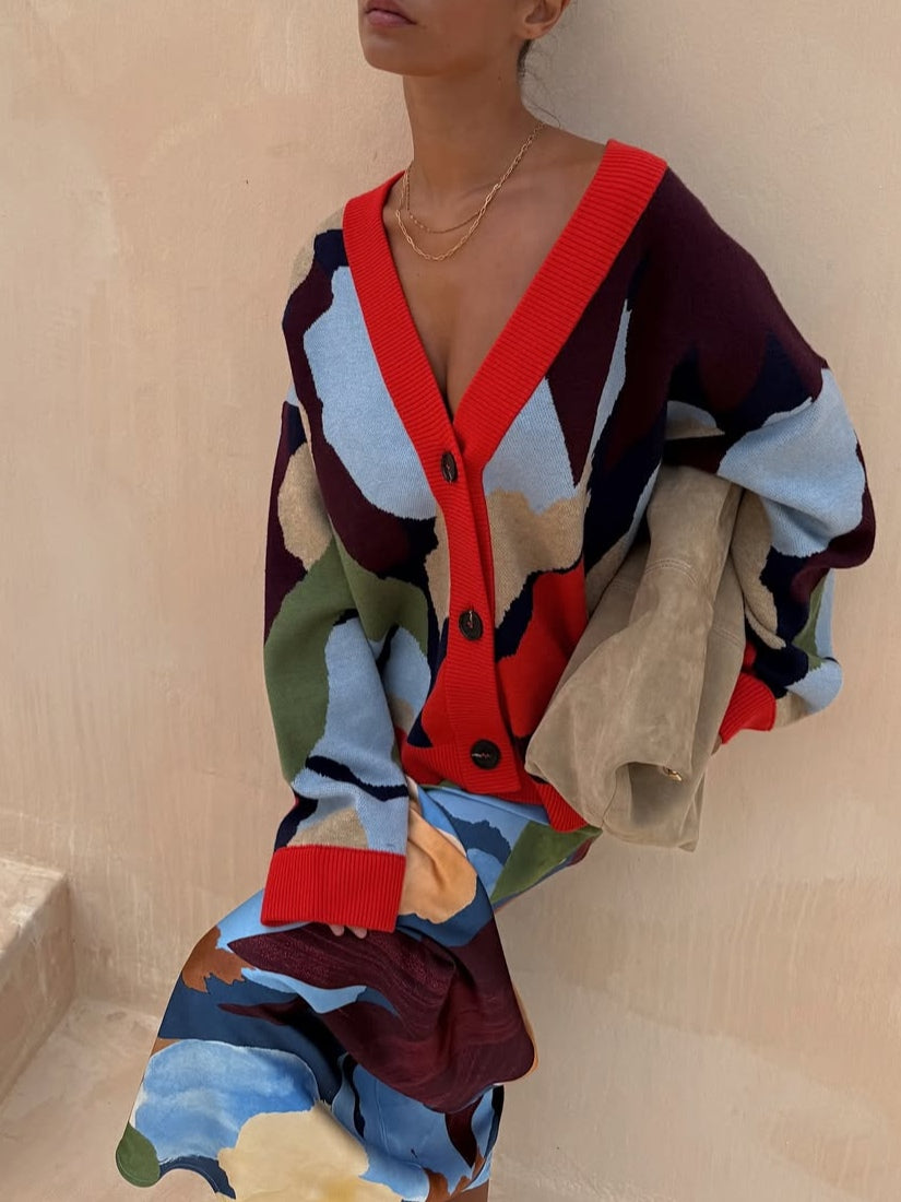 Abstract Geometric Pattern Knitted Jacket – 2