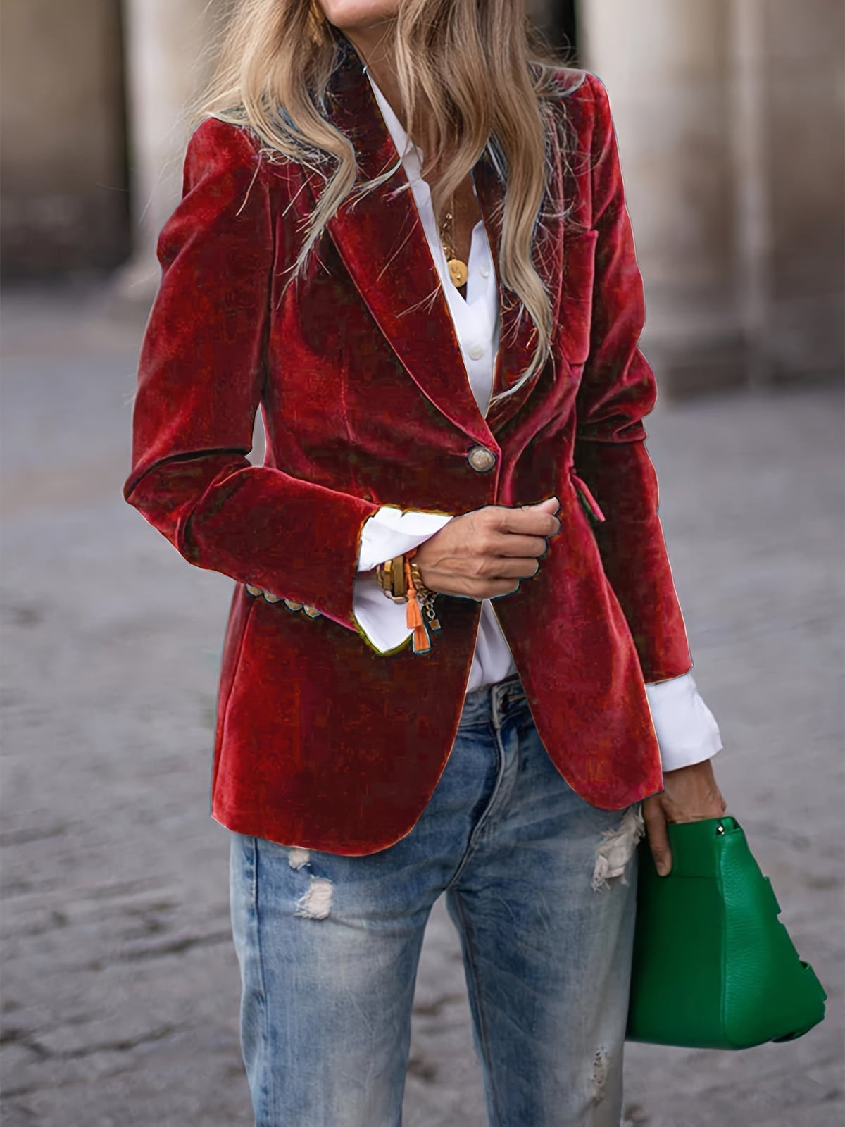 Elegant Velvet Slim-fit Faux Pocket Suit Jacket – 2
