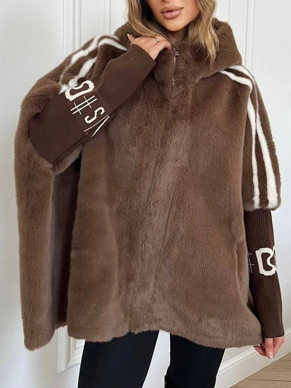 Plush Hooded Vertical Stripe Printed Casual Coat – 2