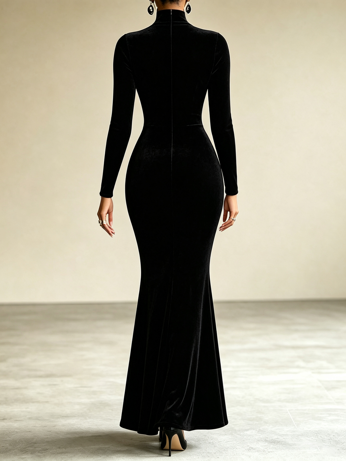 Black High Neck White Contrast Line Bodycon Mermaid Midi Dress