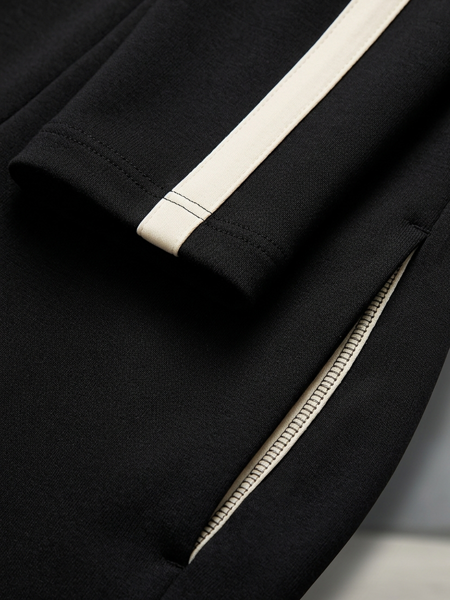 Women's Black Tracksuit Set – Half Zip Top & Wide Leg Pants – 8