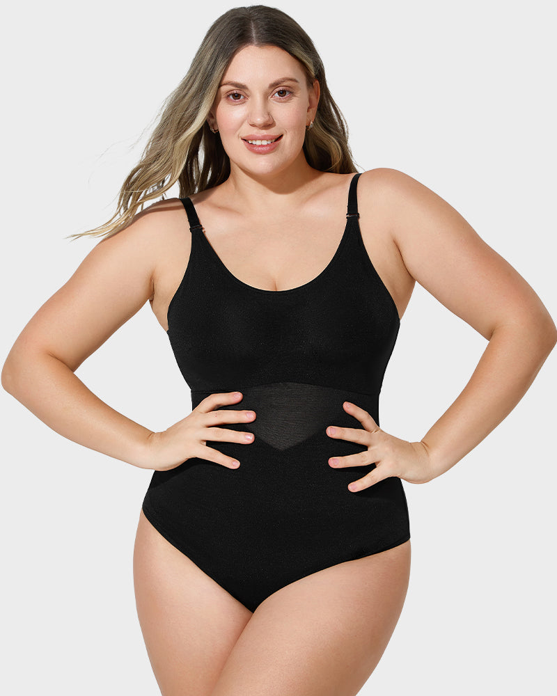 Women's Criss-Cross Mesh Sculpting Bodysuit – Tummy Control Shapewear – 4