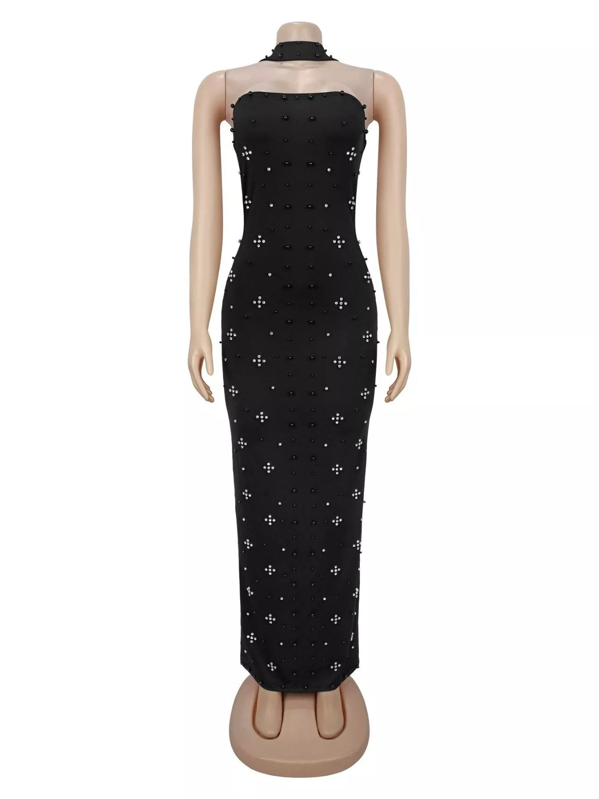 Women's Rhinestone Bodycon Maxi Dress – Strapless Evening Dress – 4