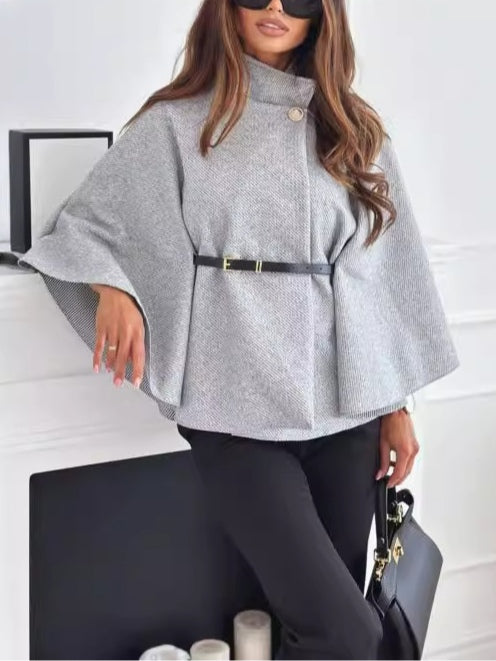 Women's Solid Belted Wool-Look Cape Coat