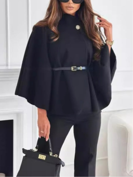Women's Solid Belted Wool-Look Cape Coat