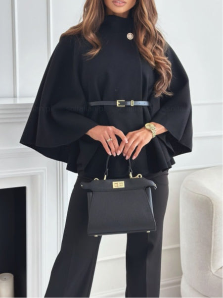 Women's Solid Belted Wool-Look Cape Coat