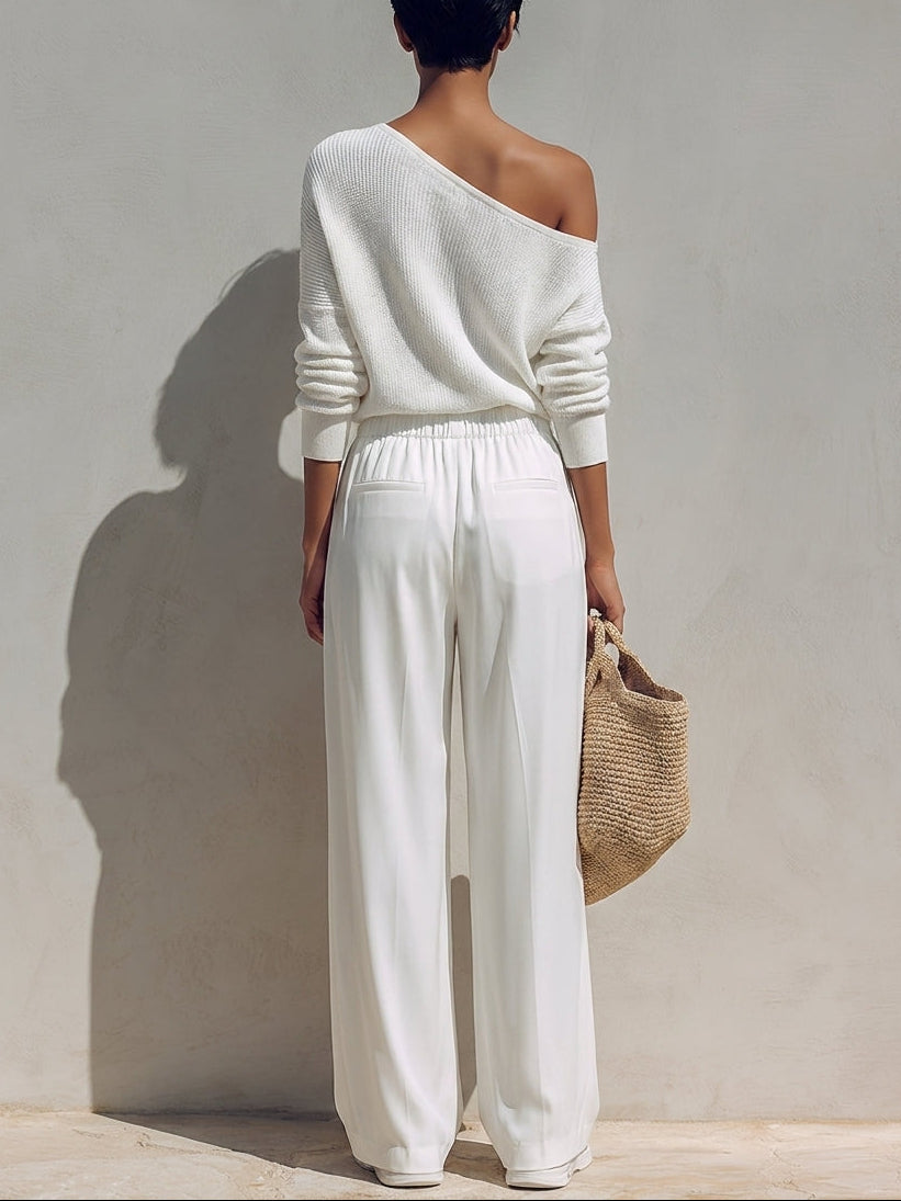 Asymmetric One-Shoulder Top & Wide-Leg Trousers Set