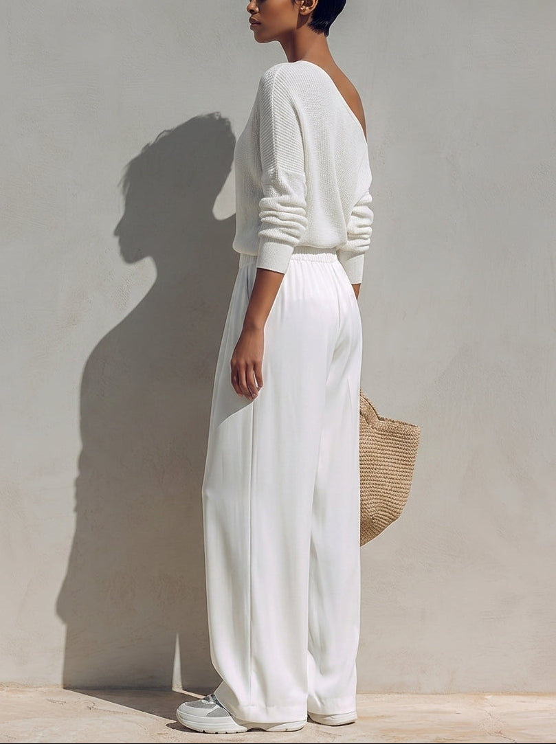 Asymmetric One-Shoulder Top & Wide-Leg Trousers Set