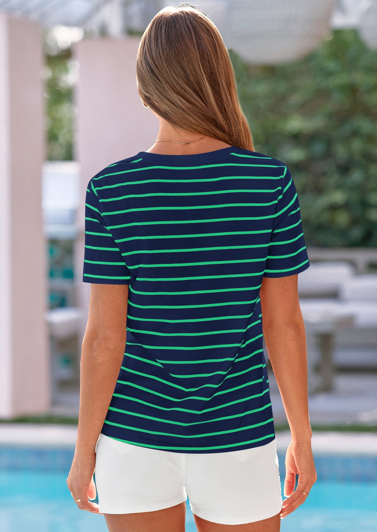 Women's Striped V-Neck Knit Tee – Short Sleeve Cotton Top