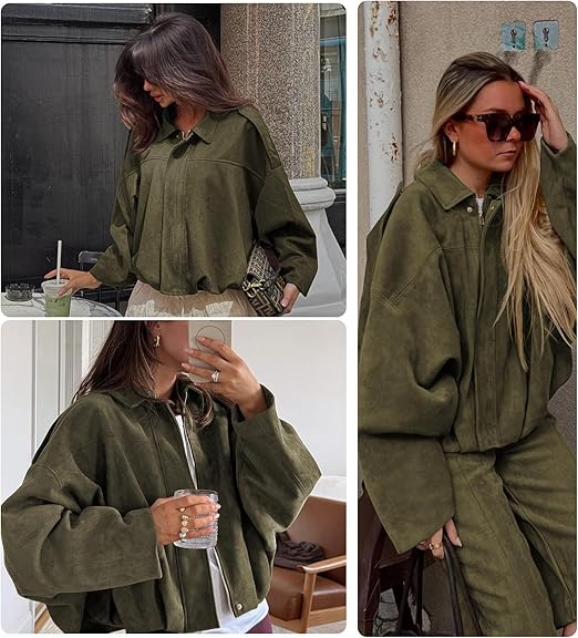 Womens Faux Suede Lapel Pilot Cropped Jacket