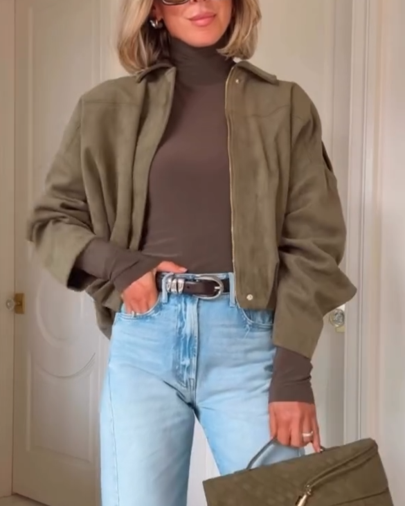 Womens Faux Suede Lapel Pilot Cropped Jacket