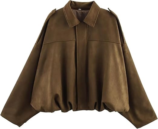 Womens Faux Suede Lapel Pilot Cropped Jacket