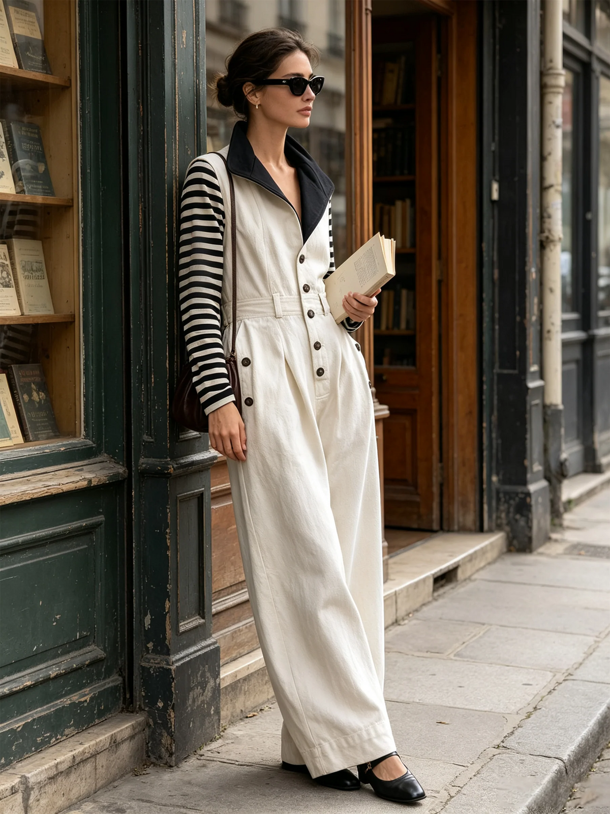 Patchwork Jumpsuit With Striped Sleeves
