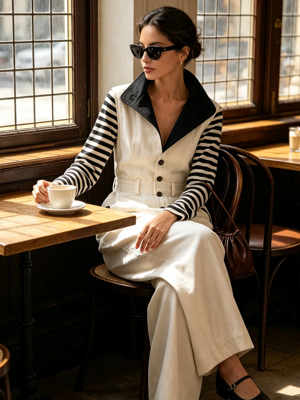 Patchwork Jumpsuit With Striped Sleeves