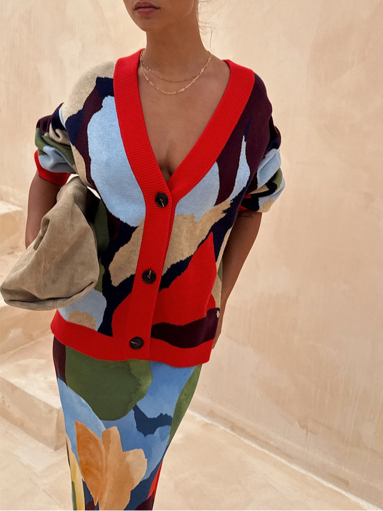 Abstract Geometric Pattern Knitted Jacket – 4