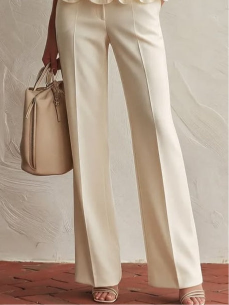 Elegant high-neck top with 3D floral hem and trousers set