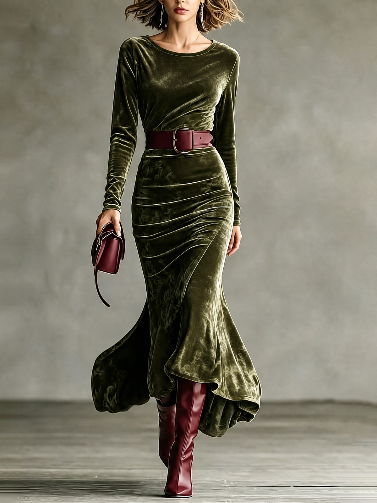 Long Sleeve Velvet Mermaid Maxi Dress