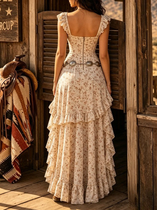 Women's Boho Floral Maxi Dress – Tiered Ruffle Wedding Guest Dress – 2