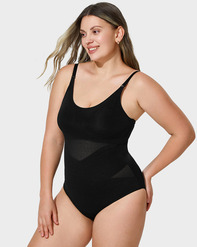 Women's Criss-Cross Mesh Sculpting Bodysuit – Tummy Control Shapewear – 2