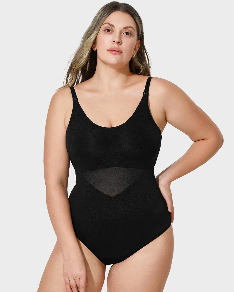 Women's Criss-Cross Mesh Sculpting Bodysuit – Tummy Control Shapewear – 3