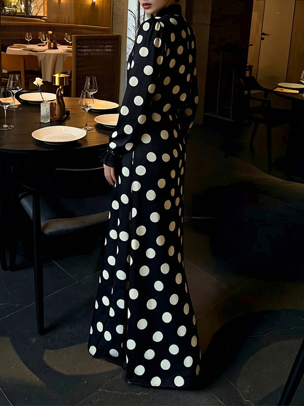 Women's Polka Dot Maxi Dress – Puff Sleeve Wedding Guest Dress – 7