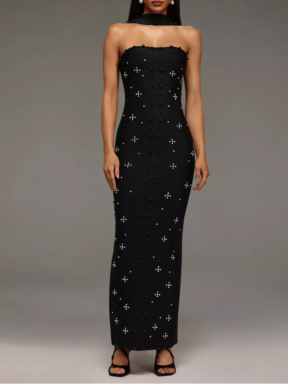 Women's Rhinestone Bodycon Maxi Dress – Strapless Evening Dress