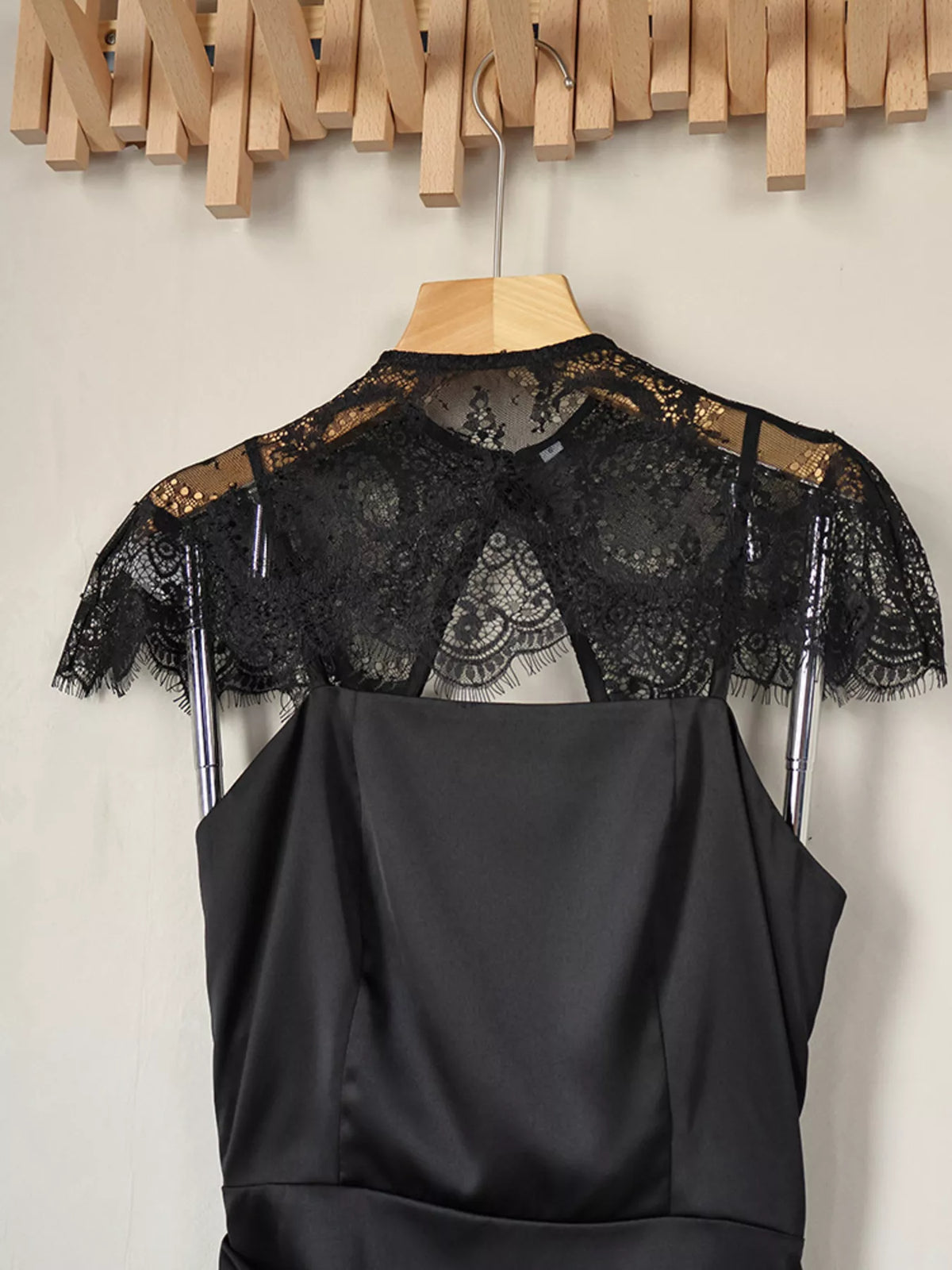Women's Satin Mini Party Dress with Detachable Lace Cape – 17