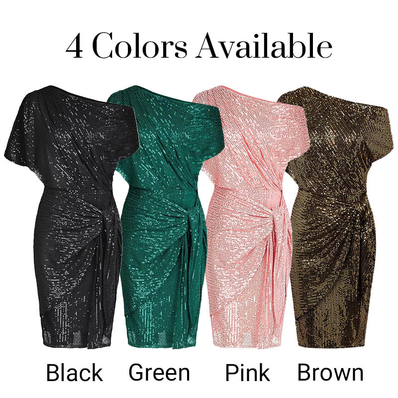 Women's Sparkly One-Shoulder Ruched Dress – Christmas Party Dress – 8